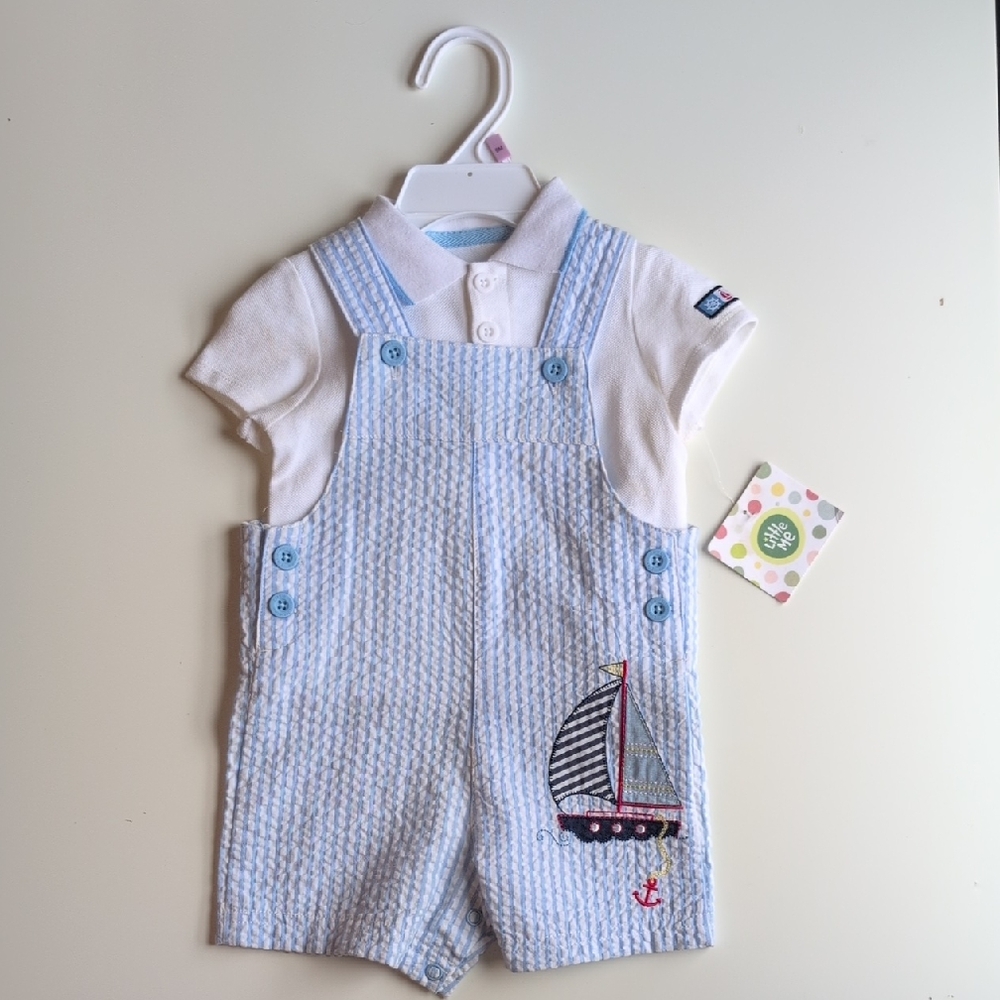 Little Me Baby Blue Sailboat Romper